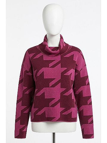 Tribal Idina Intarsia Knit Cowl Neck Sweater in Rubywine (view 1)