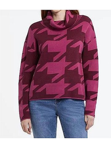 Tribal Idina Intarsia Knit Cowl Neck Sweater in Rubywine (view 2)