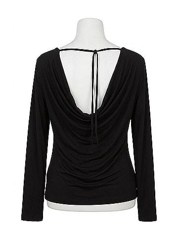 Bobi Open Cowl Back Top in Black (view 1)