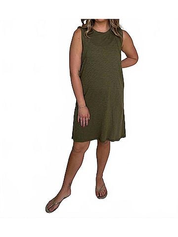 Bobi Raglan Seamed Tank Dress in Green (view 2)