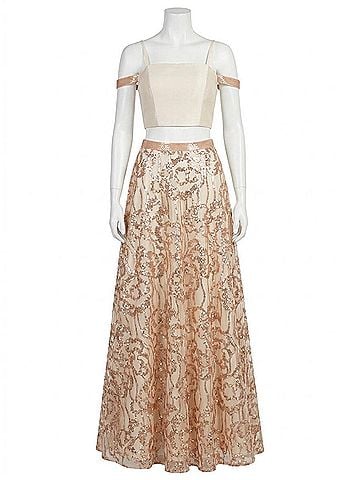 Rachel Allan Floral Sequin Two-Piece Gown in Champagne (view 1)