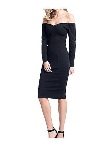 Rachel Allan Long Sleeve Off Shoulder Jersey Cocktail Dress in Black (view 2)