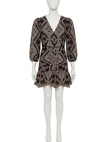 Adelyn Rae Poppy Embroidered Mini Dress in Black/Camel (view 1)