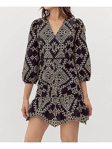 Adelyn Rae Poppy Embroidered Mini Dress in Black/Camel (view 2)