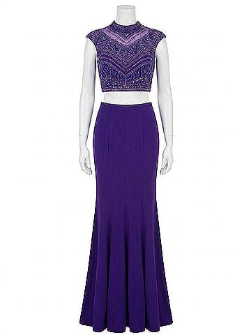 Rachel Allan Beaded Two-Piece Jersey Gown in Purple (view 1)