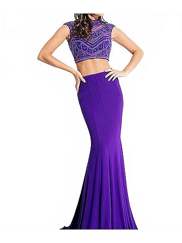 Rachel Allan Beaded Two-Piece Jersey Gown in Purple (view 2)