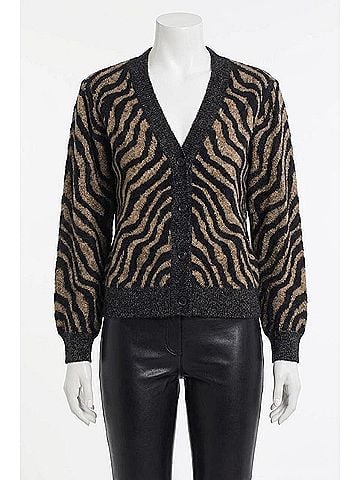 Tribal Collette Contrast Intarasia Knit Cardigan in Black And Tan (view 1)