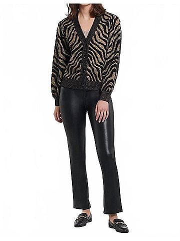 Tribal Collette Contrast Intarasia Knit Cardigan in Black And Tan (view 2)