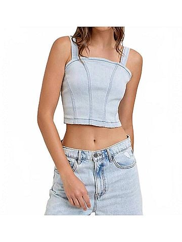 Hidden Jeans Bustier Top in Light Wash (view 2)