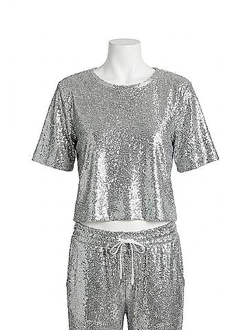 Bobi Keyhole Back Sequin Top in Silver (view 1)