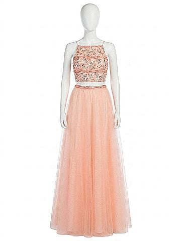 Rachel Allan Embellished Two-Piece Tulle Prom Dress in Blush (view 1)