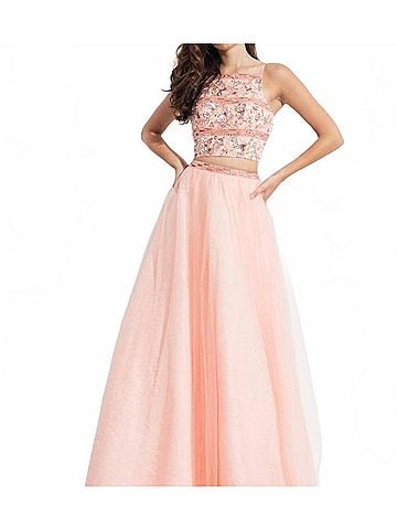 Rachel Allan Embellished Two-Piece Tulle Prom Dress in Blush (view 2)