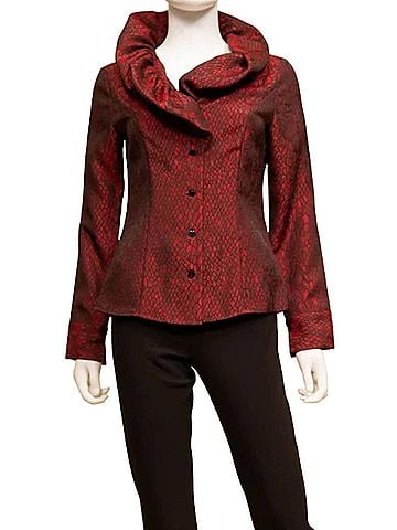 Samuel Dong Women's Woven Jacquard Blouse in Merlot (view 2)