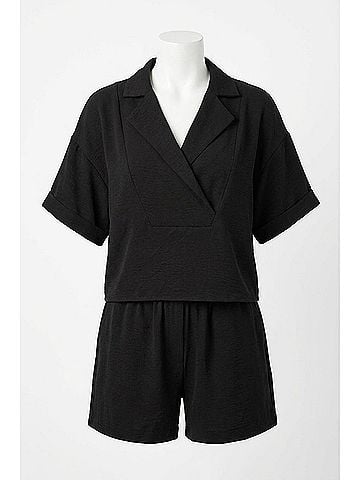 Tribal Airflow Lapel Collar V-Neck Top in Black (view 1)