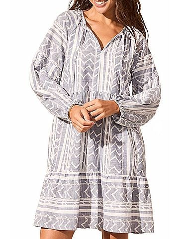 Tribal Lined Multi Cut Mini Dress in Scuba Blue (view 2)