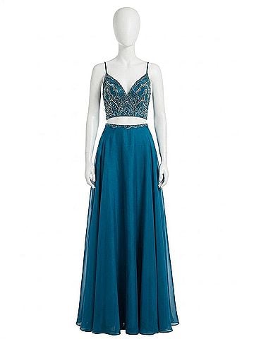 Rachel Allan Two-Piece Chiffon Prom Dress in Peacock Blue (view 1)