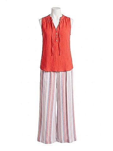 Tribal Sleeveless Flowy V-Neck Textured Blouse in Poppy (view 1)