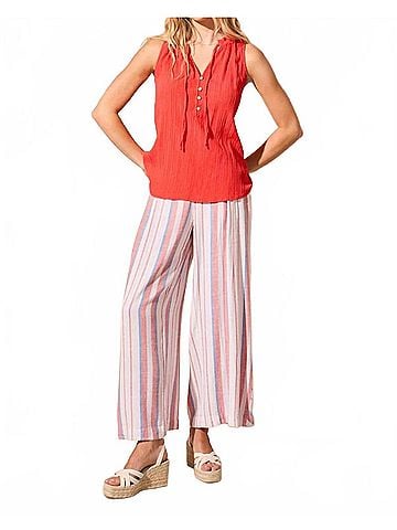 Tribal Sleeveless Flowy V-Neck Textured Blouse in Poppy (view 2)