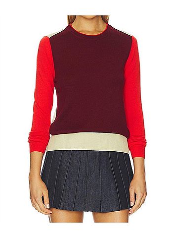Rag & Bone Taron Colorblock Crew Top in Burgundy Multi (view 2)