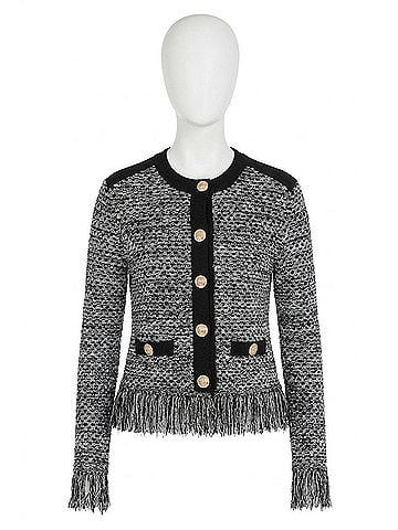 Milly Textured Fringe Cardigan Jacket in Black/Gold Multi (view 1)