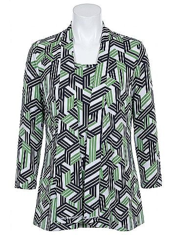 MULTIPLES 2fer Print Shell And Cardigan Set in Green/Navy (view 1)