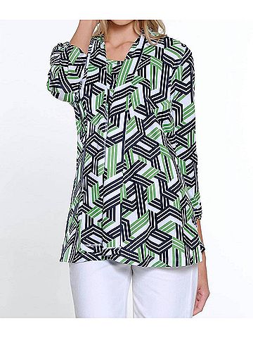 MULTIPLES 2fer Print Shell And Cardigan Set in Green/Navy (view 2)