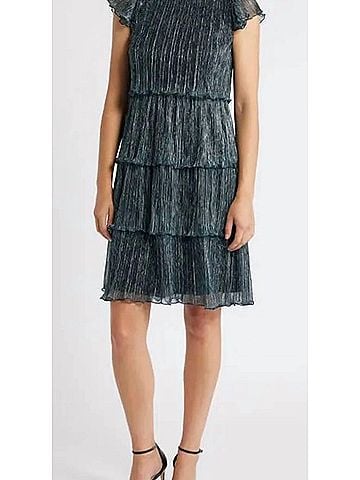 Vince Camuto Women's Metallic Tiered Crinkle Dress in Blue Shimmer (view 2)