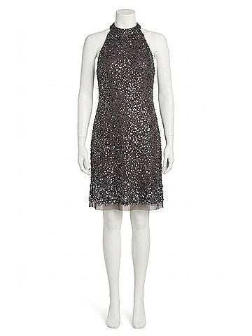 Aidan Mattox Aidan By Adrianna Papell Fit&amp;Flare Halter Dress in Gunmetal (view 1)