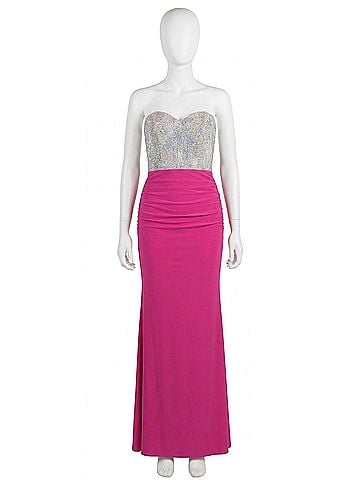La Femme Strapless Gown With Beaded Top in Fuchsia (view 1)