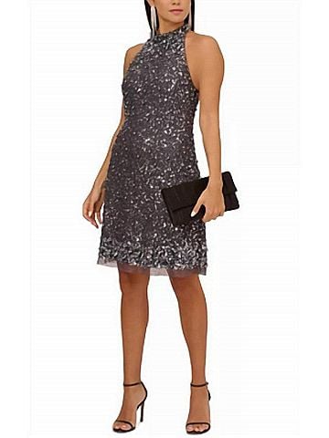 Aidan Mattox Aidan By Adrianna Papell Fit&amp;Flare Halter Dress in Gunmetal (view 2)