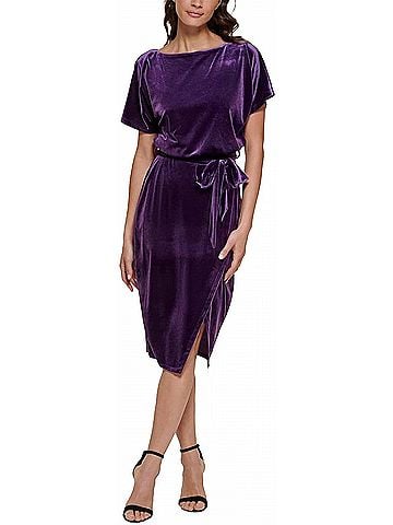 Kensie Women's Velvet Boatneck Midi Dress in Purple (view 2)