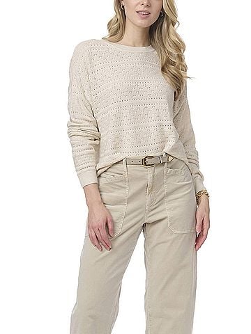 Splendid Georgie Pointelle Sweater in Pale Oak Heather (view 2)
