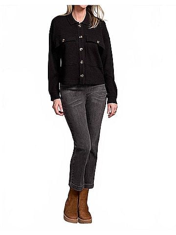 Tribal Brushed Waffle Knit Shacket in Black (view 2)