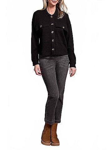 Tribal Brushed Waffle Knit Shacket in Black (view 2)