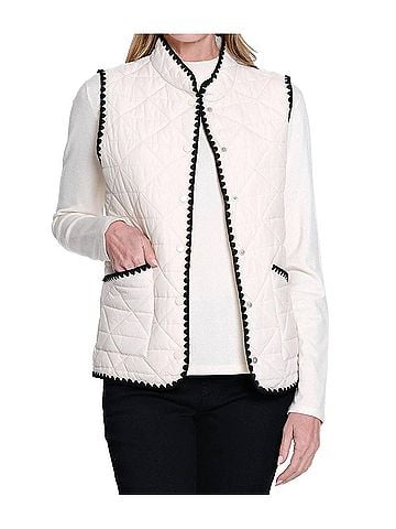 MULTIPLES Quilted Woven Vest in Crimson Tide/Black (view 2)