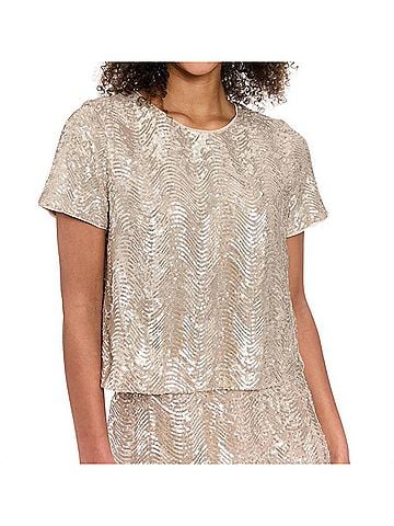 Maggy London Wavy Sequin Tee in Champagne (view 2)