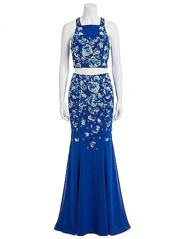 Rachel Allan Two-Piece Beaded Jersey Prom Gown in Royal (view 1)