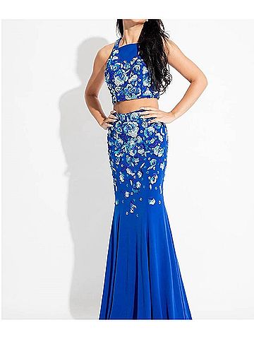 Rachel Allan Two-Piece Beaded Jersey Prom Gown in Royal (view 2)
