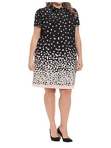 London Times Polka Dot Tie Dress in Black Pink (view 2)