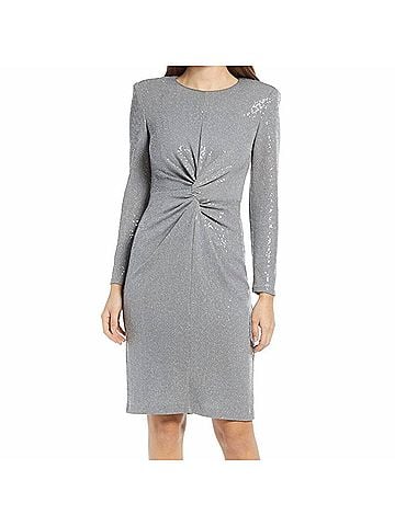 Vince Camuto Sequin Long Sleeve Sheath Dress in Silver (view 2)