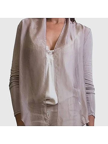 MADE IN ITALY Silk Front Tie Shrug in Dove Grey (view 2)