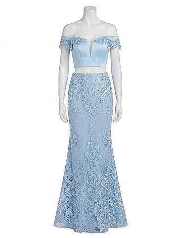 Rachel Allan Embroidered Floral Two-Piece Gown in Powder Blue (view 1)