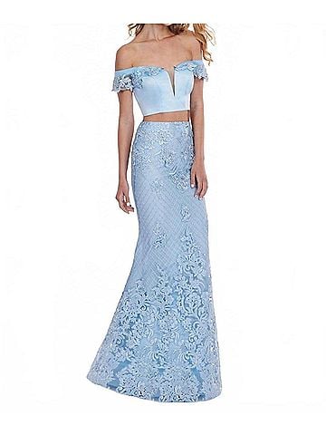 Rachel Allan Embroidered Floral Two-Piece Gown in Powder Blue (view 2)