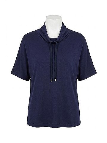 Tribal Funnel Neck Top in Navy (view 1)