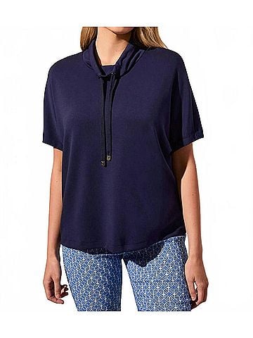 Tribal Funnel Neck Top in Navy (view 2)