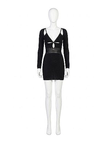 Ronny Kobo Rivera Crochet Knit Mini Dress in Black (view 1)