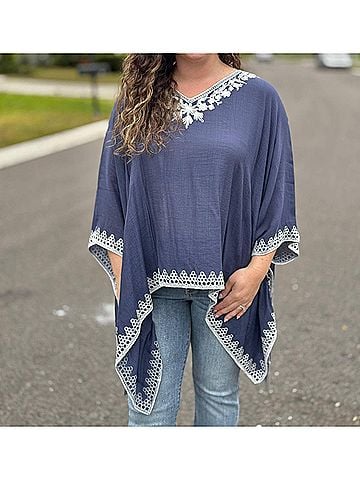 Coco + Carmen Amaryllis Poncho Top in Navy (view 2)
