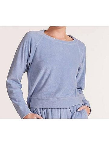 Bobi Long Sleeve Terry Raglan Top in Water (view 2)