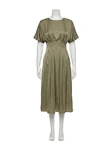 Kensie Satin Blouson Midi Dress in Olive (view 1)
