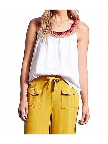 Tribal Cassia Flowy Sleeveless Top in White (view 2)